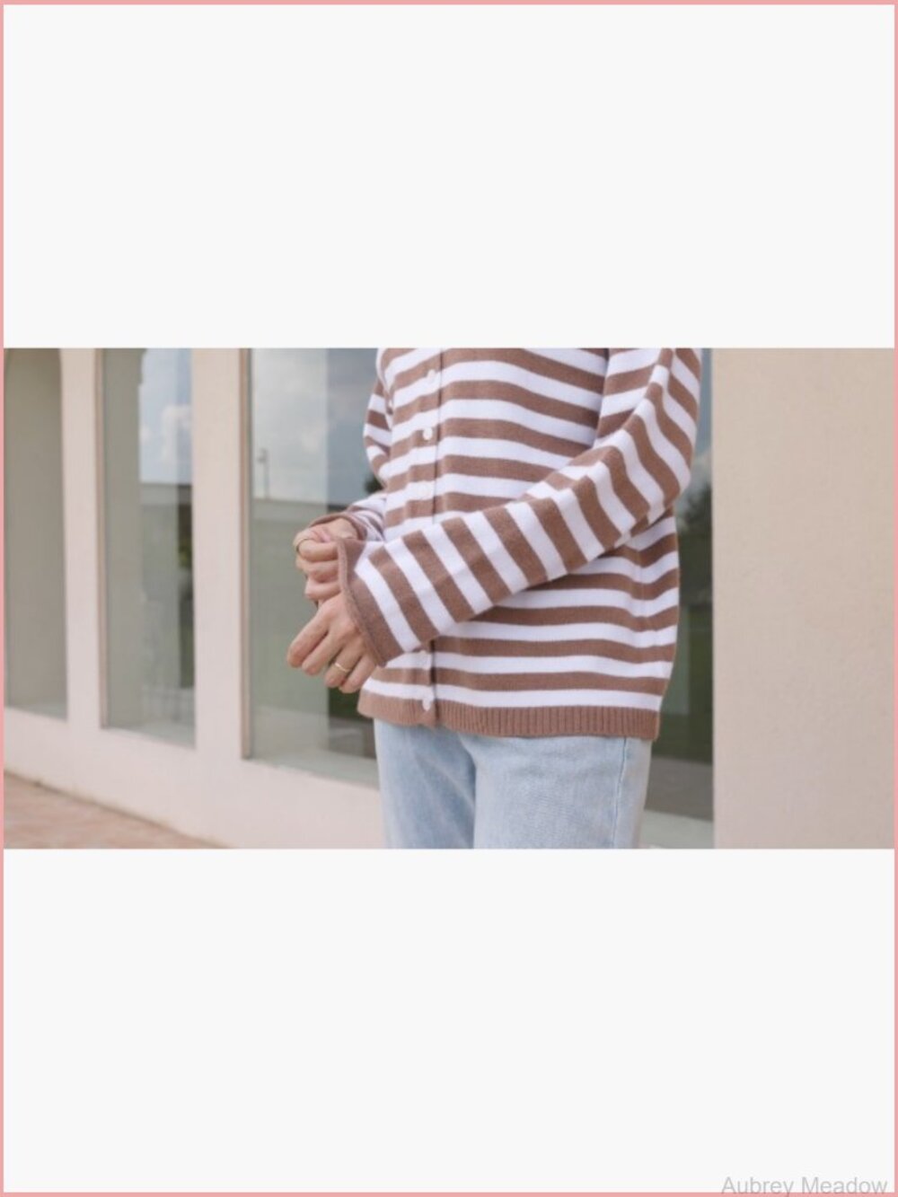 Striped Cardigan Sweater Button Up Knit Open Front - Picture 6 of 7